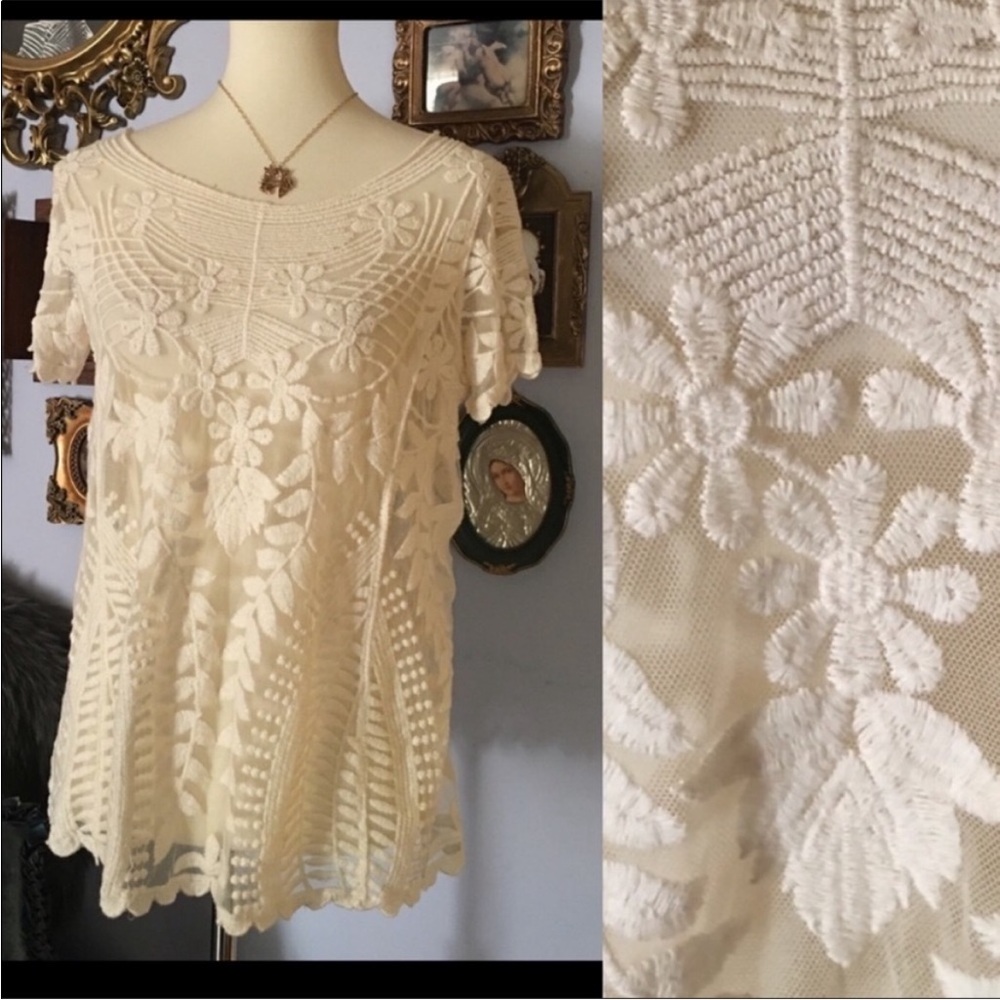 Knapp Studio Boho Lace Sheer Top Medium - Picture 4 of 9
